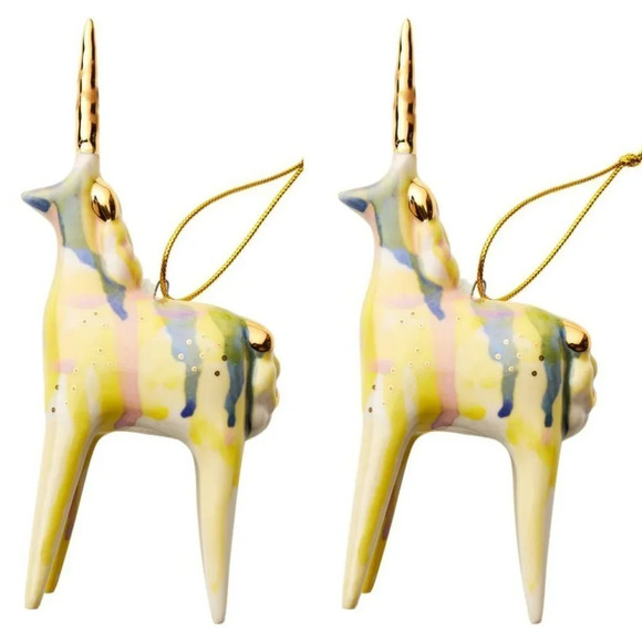 Anthropologie Gail Collins Painted Ceramic Unicorn Ornament Christmas - Picture 3 of 3